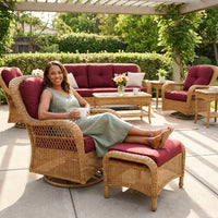 Outdoor Furniture Set: 11 PCS Patio Furniture Set with Outdoor Swivel Rocker Patio Chairs, Yellow/Red — Lifestyle