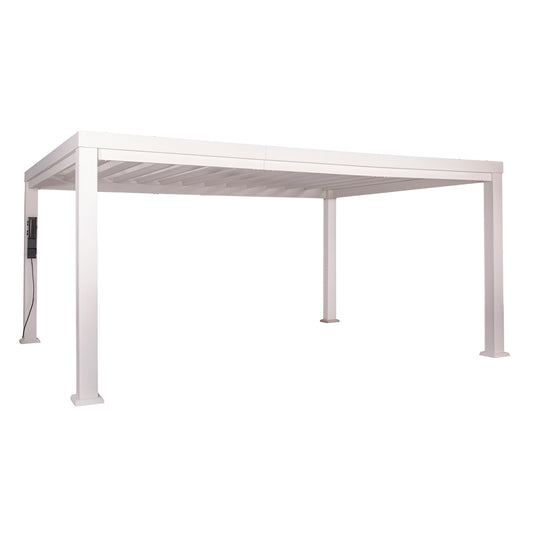 Windham 14' X 10' Modern Galvanized Steel Outdoor Patio Pergola Kit with Shade Sail Canopy and Powerport