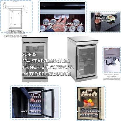 Modular Outdoor Kitchen BBQ Island, 104" Outdoor Kitchen Propane Gas Island Grill with Sink, Compact Refrigerator, Storage Cabinets, Rotisserie Kit (Silver, 104")